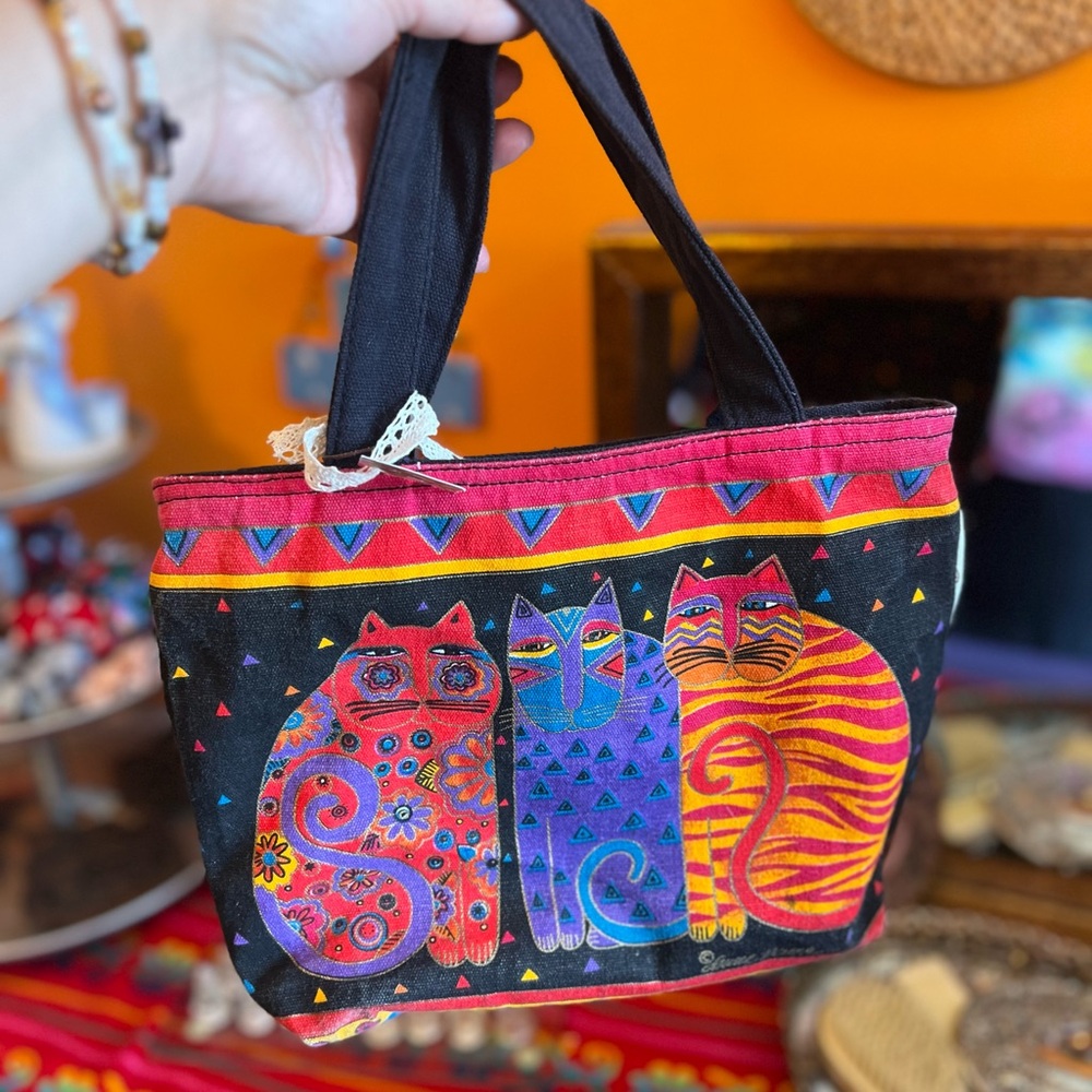 Laurel Burch Black and Multicolor Cat Tote